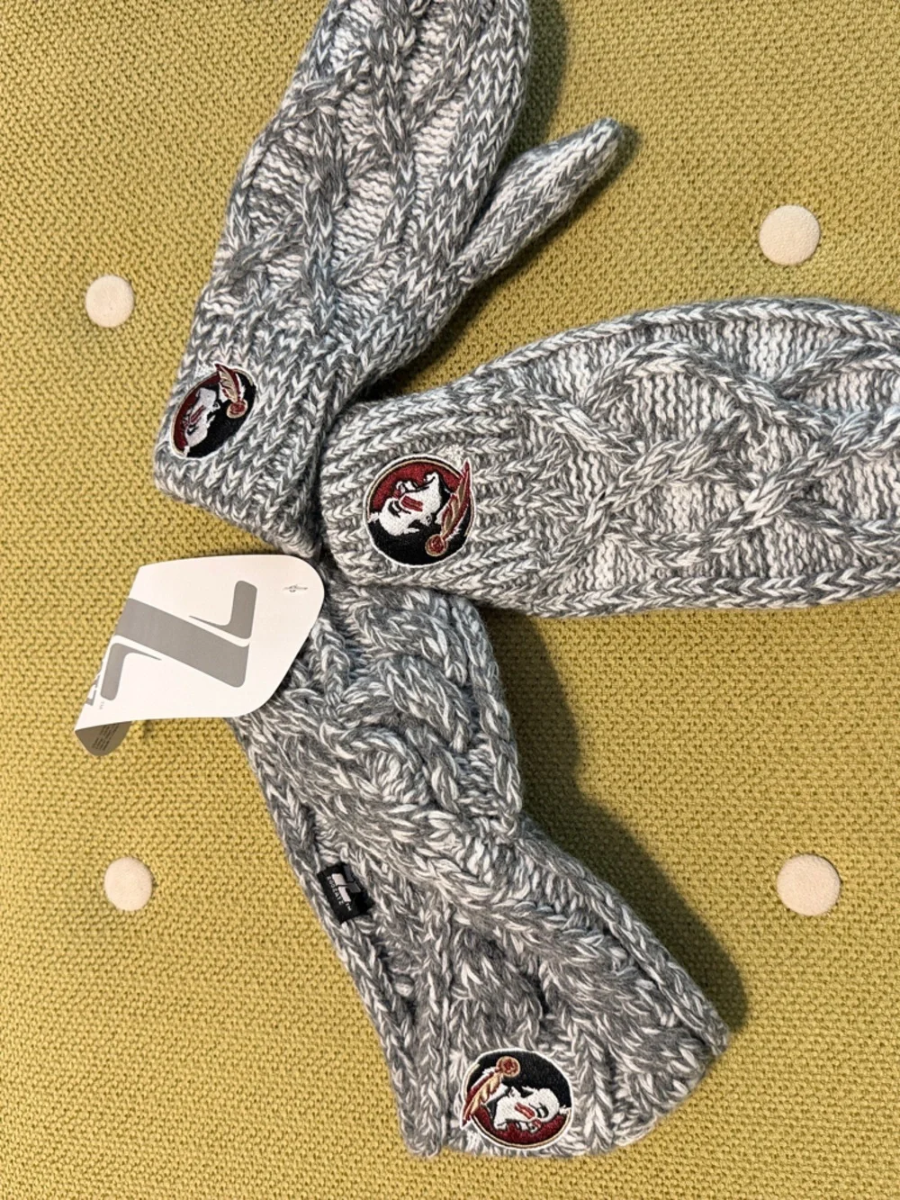FSU -Florida State logo - NWT Gray Cable Knit Mittens & Ear Warmers -ZooZatz